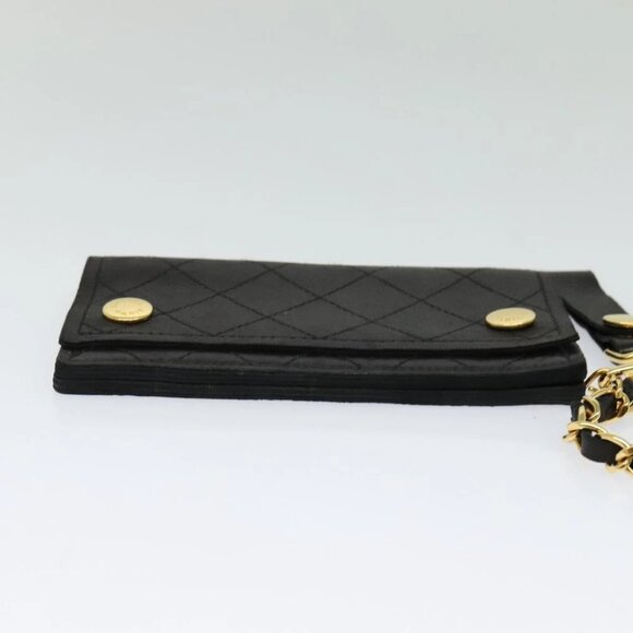 CHANEL Chain Wallet Lamb Skin Black Gold CC Auth bs26777 - Picture 6 of 15